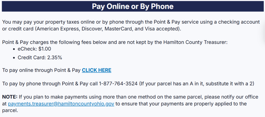 Online (E-Check or Credit Card) in hamiltoin county treasurer